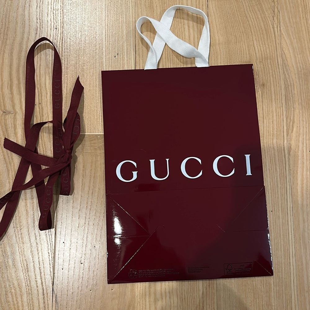 Gucci Red Glossy Shopping Bag with White Handles